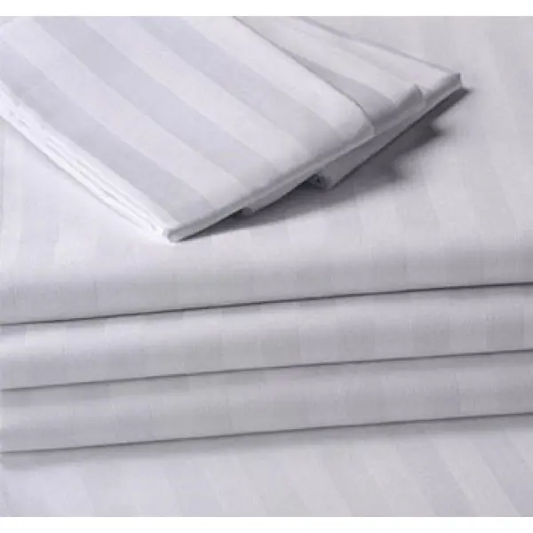 250TC White Cotton Sateen Stripe 1cm Bed Sheet