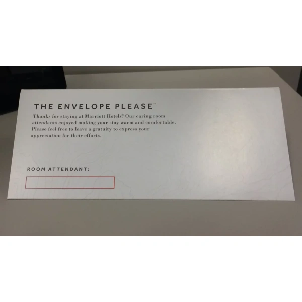 Envelope for hotel Room