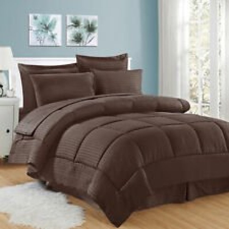 Comforter Sets stripe 7pc Brown